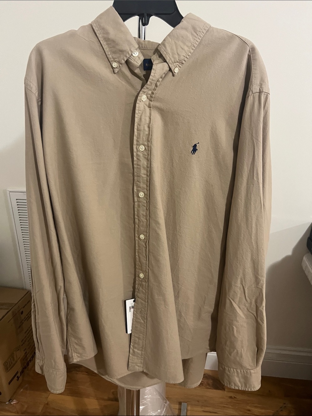 Polo by Ralph Lauren Men's Khaki Button- Down Garment-Dyed Oxford Shirt